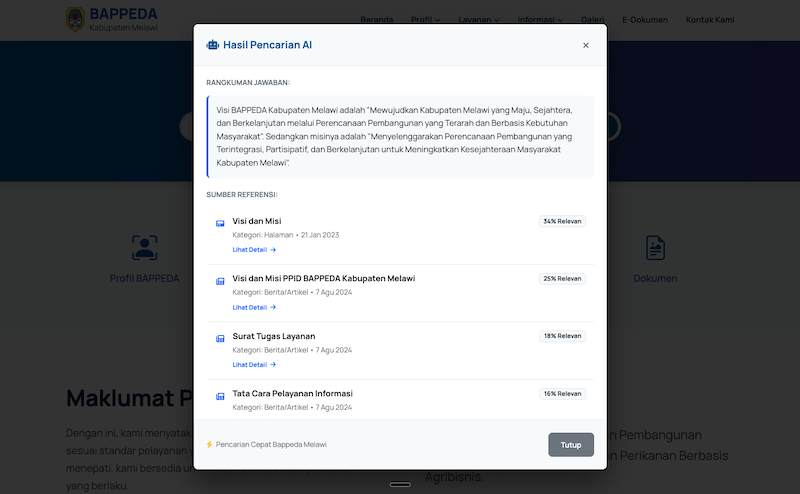 Website BAPPEDA Melawi dengan AI Search